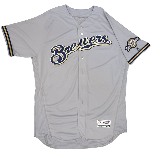 Mens MLB Milwaukee Brewers Authentic On Field Flex Base Jersey - Road Gray