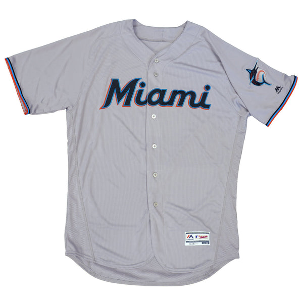 Mens MLB Miami Marlins Authentic On Field Flex Base Jersey - Road Gray