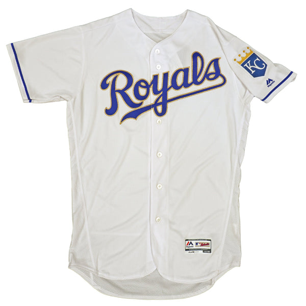 Mens MLB Kansas City Royals Authentic On Field Flex Base Jersey -Home White/Gold