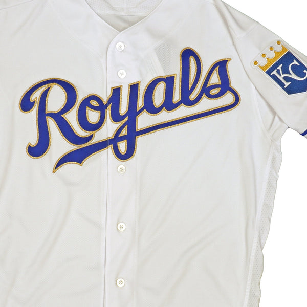 Mens MLB Kansas City Royals Authentic On Field Flex Base Jersey -Home White/Gold