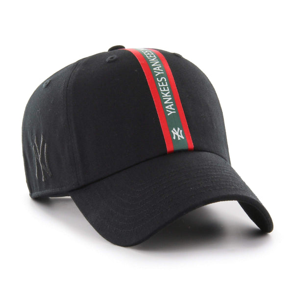 Mens 47 Brand NY Yankees Triple Stripe Clean Up Strapback - Black/Green/Red