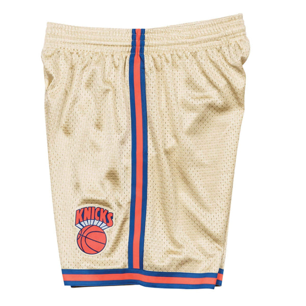 [BA395P-NYK-D-L3Z] Mens Mitchell & Ness NBA Gold Swingman Shorts New York Knicks