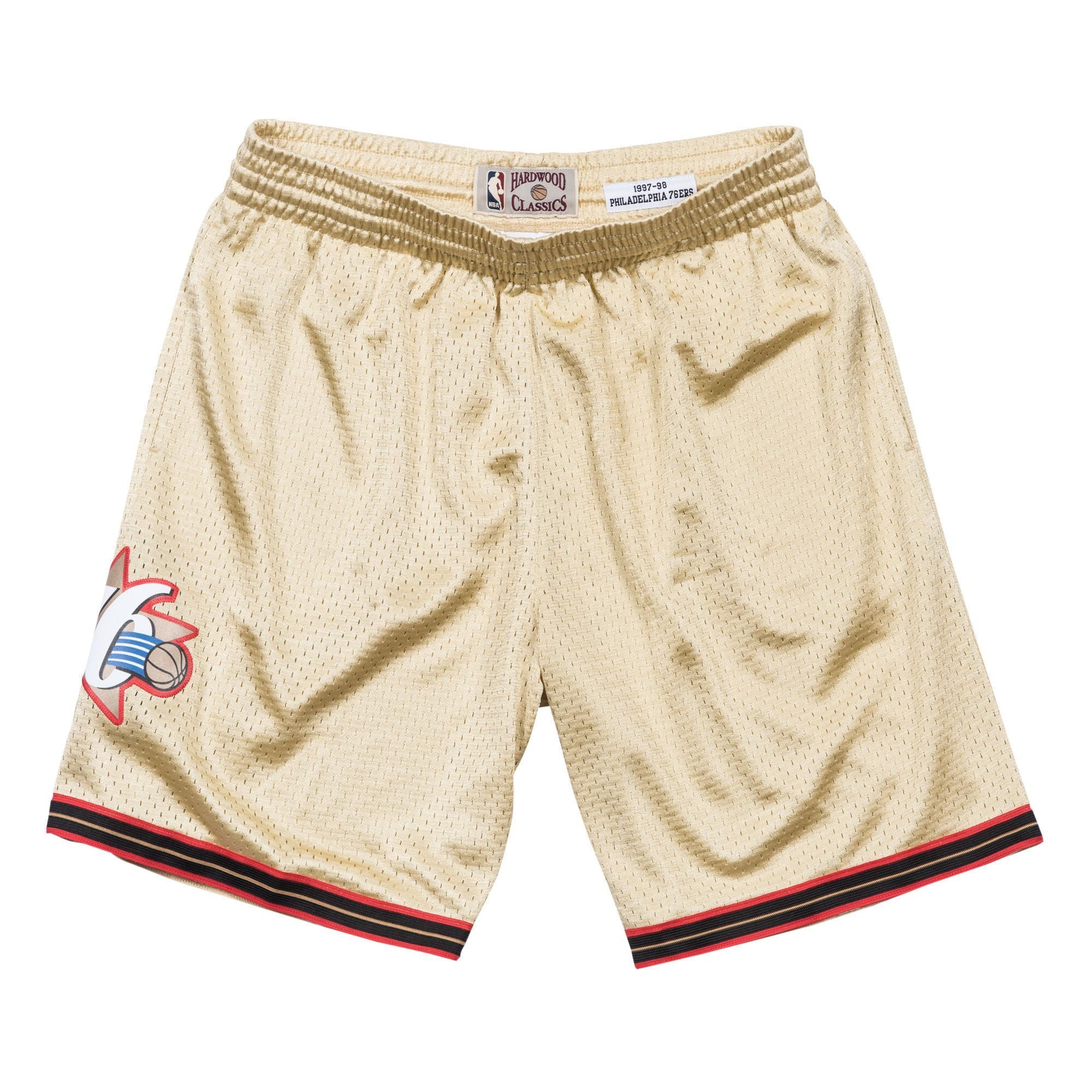 [BA395T-P76-D-L43] Mens Mitchell & Ness NBA Gold Swingman Shorts Philadelphia 76ers