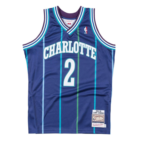 [BA688C-CHO-L-JHI] Mens Mitchell & Ness NBA Authentic Jersey Charlotte Hornets Alternate 1994-95 Larry Johnson