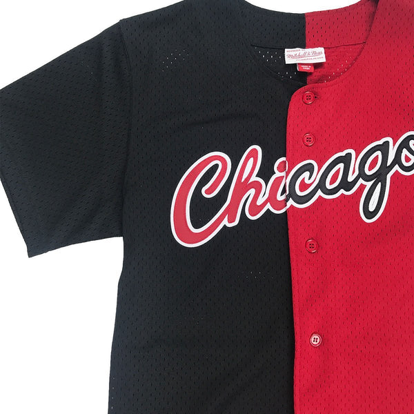 [BA88XI-CBU-K-HEW] Mens Mitchell & Ness NBA Split Color Mesh Button Front Bulls
