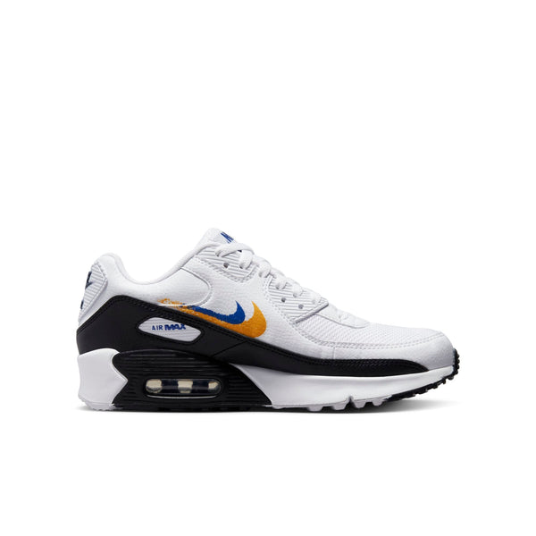 [FJ4592-100] Grade School Nike AIR MAX 90 'DOUBLE SWOOSH WHITE BLACK GOLD ROYAL (GS)'