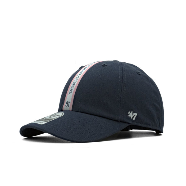 Mens 47 Brand NY Yankees Triple Stripe Clean Up Strapback - Navy/Pink/White