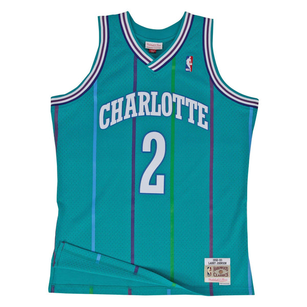 Mens Mitchell & Ness NBA Swingman Road Jersey Charlotte Hornets 92 Larry Johnson