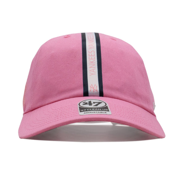Mens 47 Brand NY Yankees Triple Stripe Clean Up Strapback - Pink