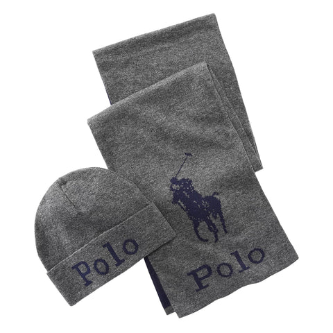 [PC0671-027] Mens Polo Ralph Lauren Jacquard Knitted Hat & Scarf Set