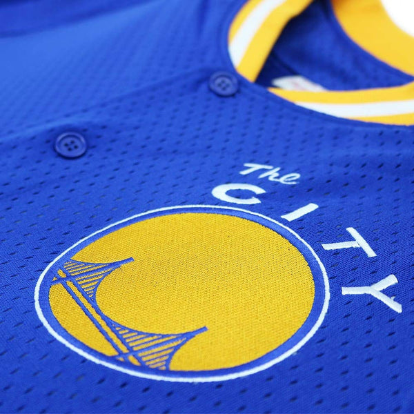 [418TA3104AGSWIH] Mens Mitchell & Ness NBA Golden State Warriors Seasoned Pro Mesh Button Up