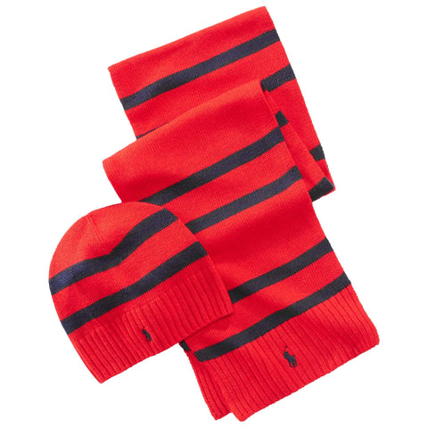 [PC0450-620] Mens Polo Ralph Lauren Rugby Stripe Hat and Scarf Gift Set