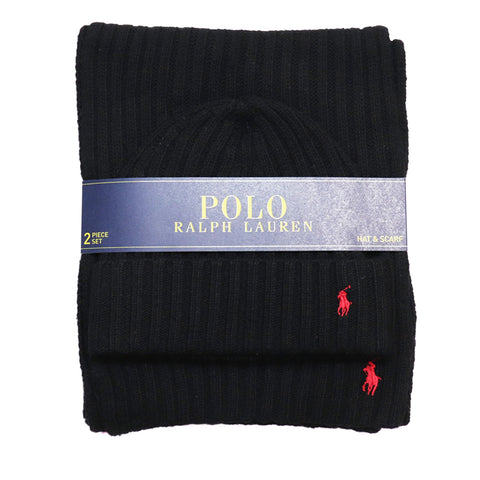 [PC0190-001] Mens Polo Ralph Lauren Classic Ribbed Hat and Scarf Gift Set