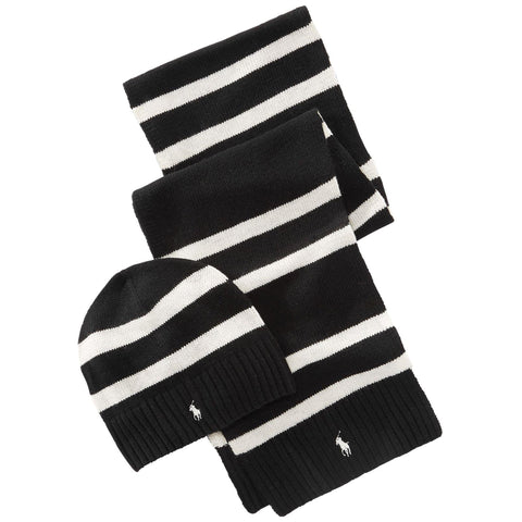 [PC0450-001] Mens Polo Ralph Lauren Rugby Stripe Hat and Scarf Gift Set