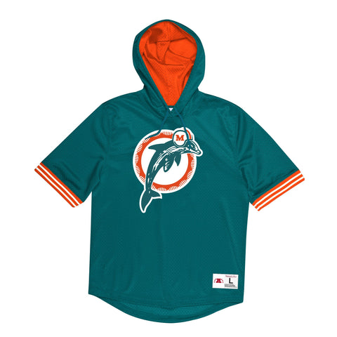 Mens Mitchell & Ness NFL Unbeaten Short Sleeve Mesh Hoody Miami Dolphins