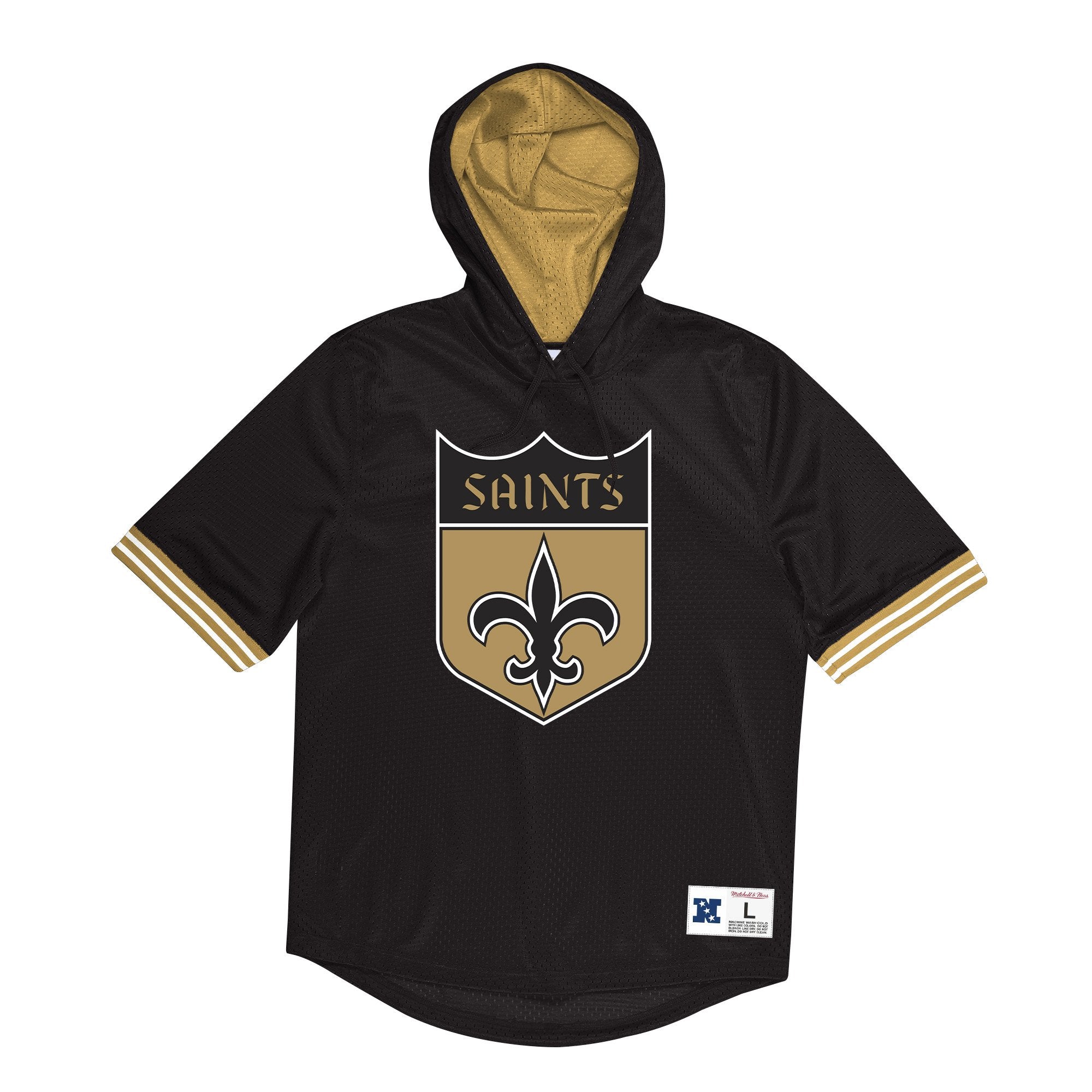 Mens Mitchell & Ness NFL Unbeaten Short Sleeve Mesh Hoody New Orleans Saints