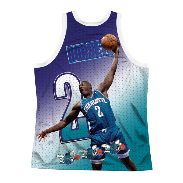 Mens Mitchell & Ness NBA Behind The Back Tank Charlotte Hornets Larry Johnson