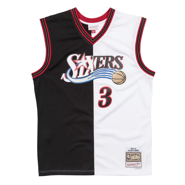 [SMJYBKWH-P76NG182571AIV00] Mens Mitchell & Ness NBA Swingman Split Jersey 76ers 00 Allen Iverson