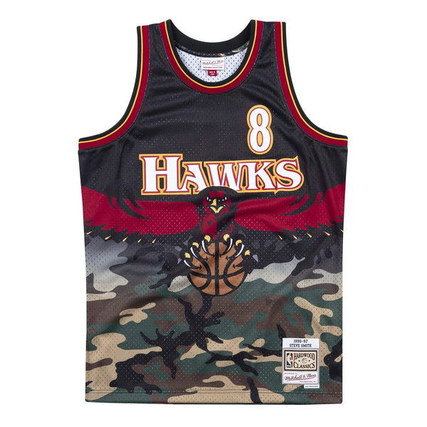 [SMJYCAMO-AHANG182941SSM96] Mens Mitchell & Ness NBA Woodland Camo Swingman Jersey Hawks 96 Steve Smith