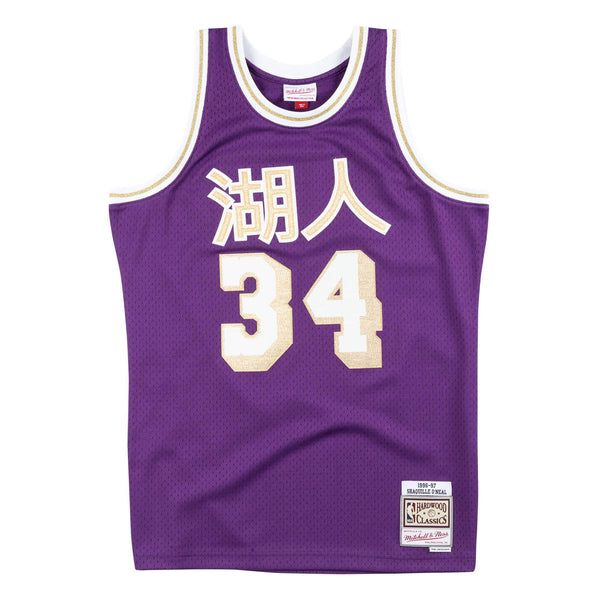 [SMJYNG18409-LALPURP96SON] Mens Mitchell & Ness NBA CNY Swingman Jersey Lakers 96 Shaquille O'Neal