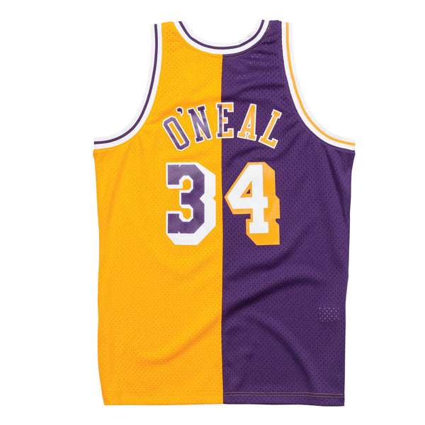[SMJYPRGD-LALNG182511SON96] Mens Mitchell & Ness NBA Split Swingman Jersey Lakers 96 Shaquille O'Neal