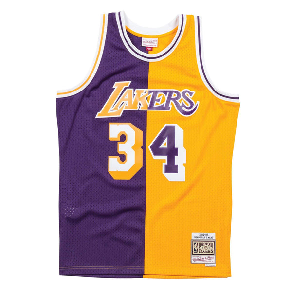 [SMJYPRGD-LALNG182511SON96] Mens Mitchell & Ness NBA Split Swingman Jersey Lakers 96 Shaquille O'Neal