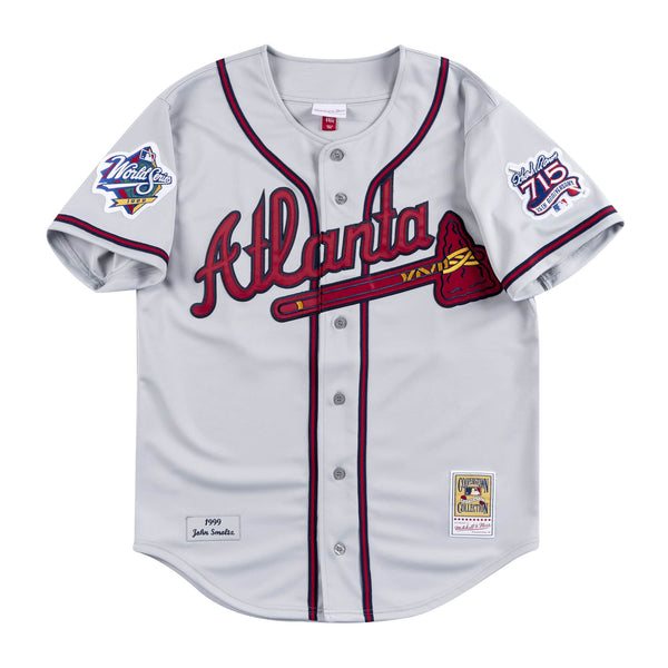 [AJY1GS18047-ABRGREY99JSM] Mens Mitchell & Ness MLB Road Jersey Atlanta Braves 99 John Smoltz