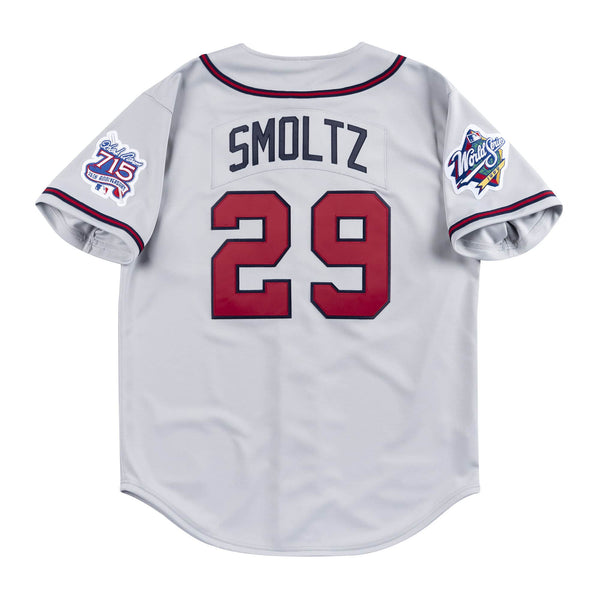[AJY1GS18047-ABRGREY99JSM] Mens Mitchell & Ness MLB Road Jersey Atlanta Braves 99 John Smoltz