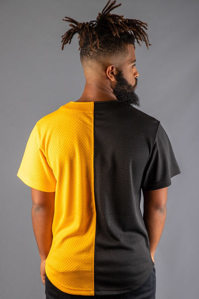 [FA88Y3-PST-K-HFH] Mens Mitchell & Ness NFL Split Color Mesh Button Front Steelers