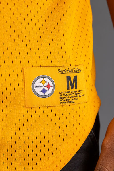[FA88Y3-PST-K-HFH] Mens Mitchell & Ness NFL Split Color Mesh Button Front Steelers