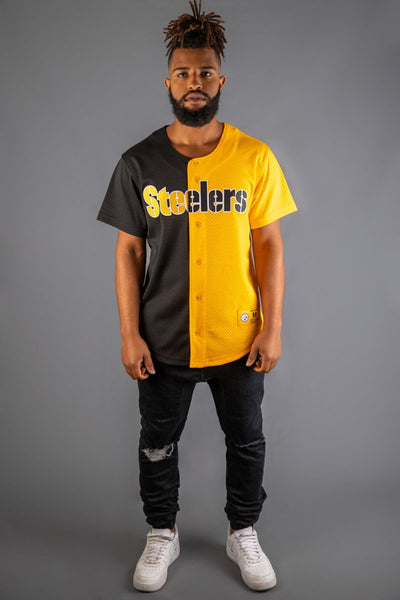 [FA88Y3-PST-K-HFH] Mens Mitchell & Ness NFL Split Color Mesh Button Front Steelers