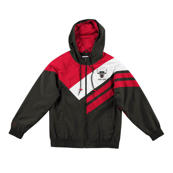 [FLZPMG18043-CBUBLCK] Mens Mitchell & Ness NBA Asymmetrical Blocked Jacket Chicago Bulls