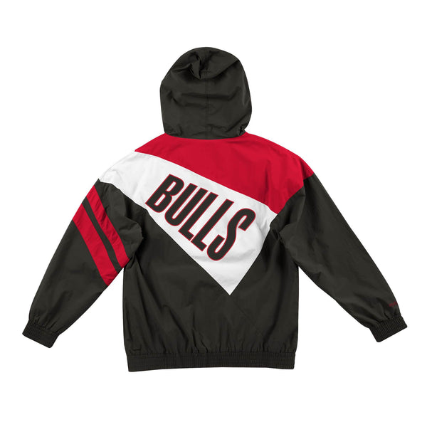 [FLZPMG18043-CBUBLCK] Mens Mitchell & Ness NBA Asymmetrical Blocked Jacket Chicago Bulls
