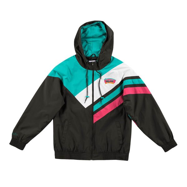 [FLZPMG18043-SASBLCK] Mens Mitchell & Ness NBA Asymmetrical Blocked Jacket San Antonio Spurs