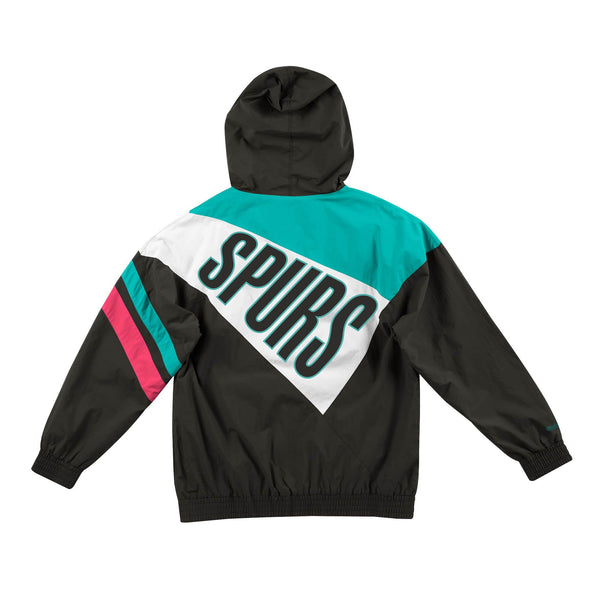[FLZPMG18043-SASBLCK] Mens Mitchell & Ness NBA Asymmetrical Blocked Jacket San Antonio Spurs