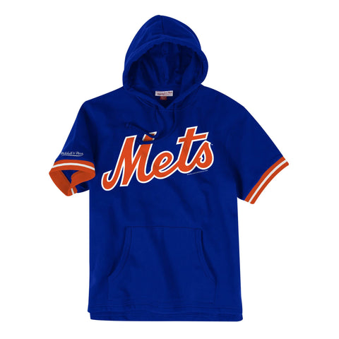 Mens Mitchell & Ness MLB French Terry Short Sleeve Hoodie NY Mets