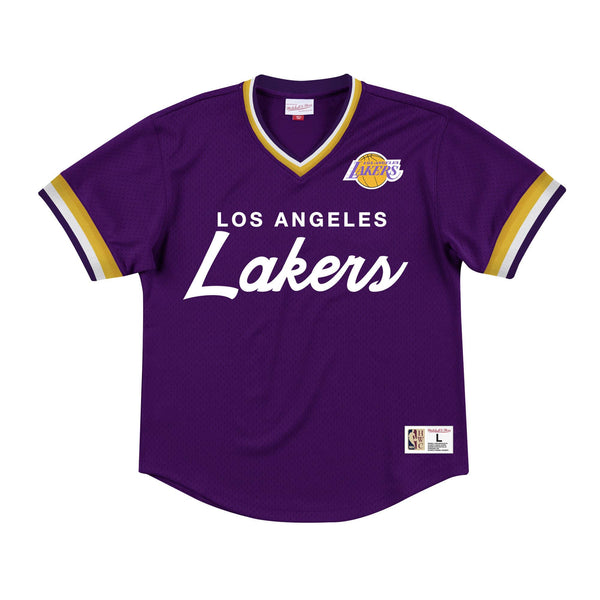[MSPOMG18058-LALPURP] Mens Mitchell & Ness NBA Special Script Mesh V-Neck Los Angeles Lakers